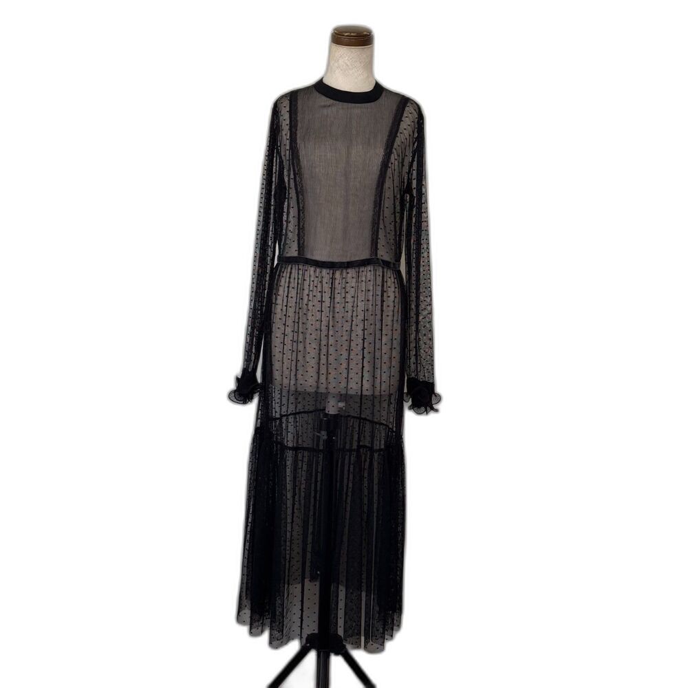 WWW Sheer Maxi Dress Size S Goth Romantic Gown Witchy Sexy Ruffle Cuffs Mesh